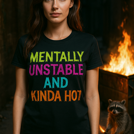 Mentally Unstable and Kinda Hot T-Shirt – Neon Trashcore Graphic Tee – Gildan 5000 Unisex Heavy Cotton