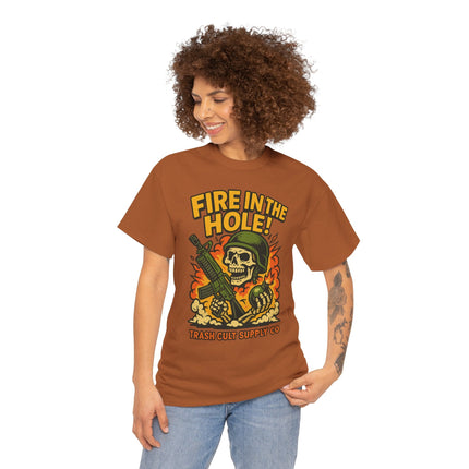 Fire in the Hole! Skeleton Soldier T-Shirt – Trash Cult Supply Co. | Gildan 5000 Combat Graphic Tee