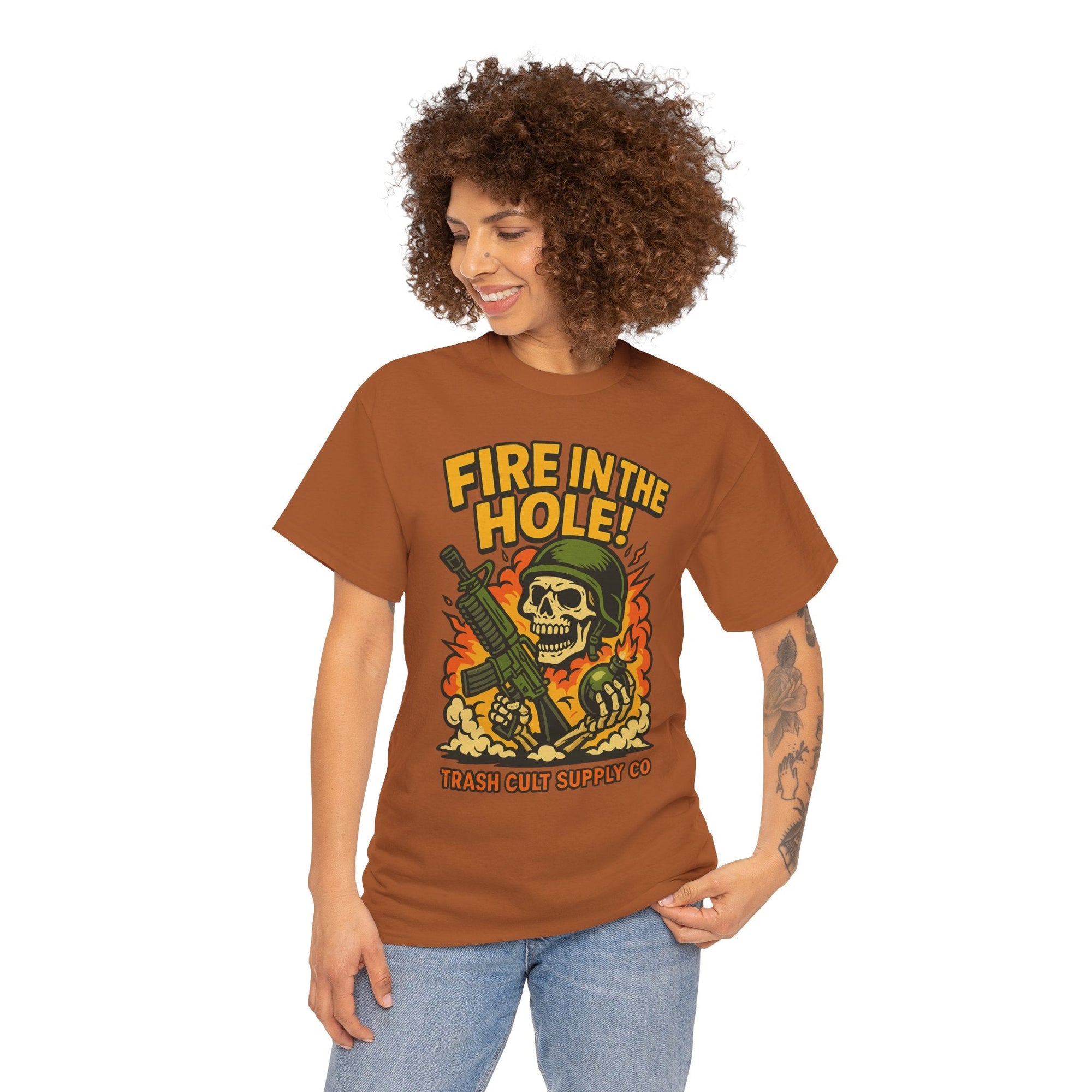 Fire in the Hole! Skeleton Soldier T-Shirt – Trash Cult Supply Co. | Gildan 5000 Combat Graphic Tee
