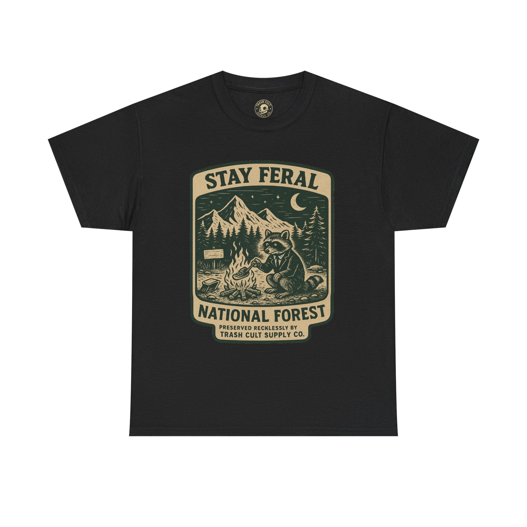 Stay Feral National Forest Shirt – Vintage Raccoon Camping Tee – Trash Cult Supply Co – Gildan 5000