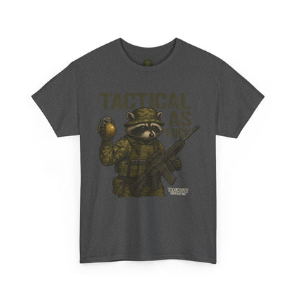 Tactical As F*** T-Shirt – Armed Raccoon Military Humor Tee | Trash Cult Supply Co. | Gildan 5000 Heavy Cotton