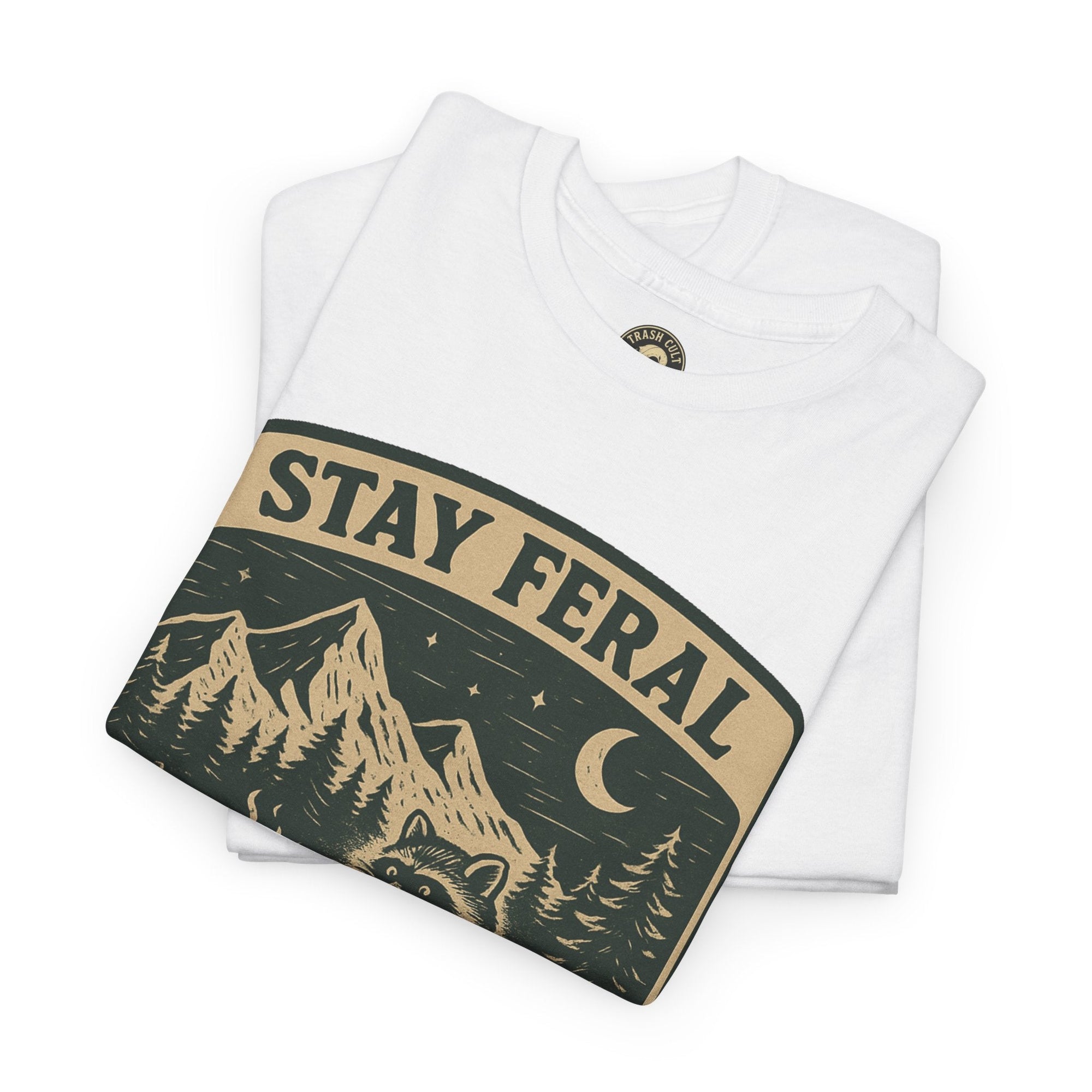 Stay Feral National Forest Shirt – Vintage Raccoon Camping Tee – Trash Cult Supply Co – Gildan 5000
