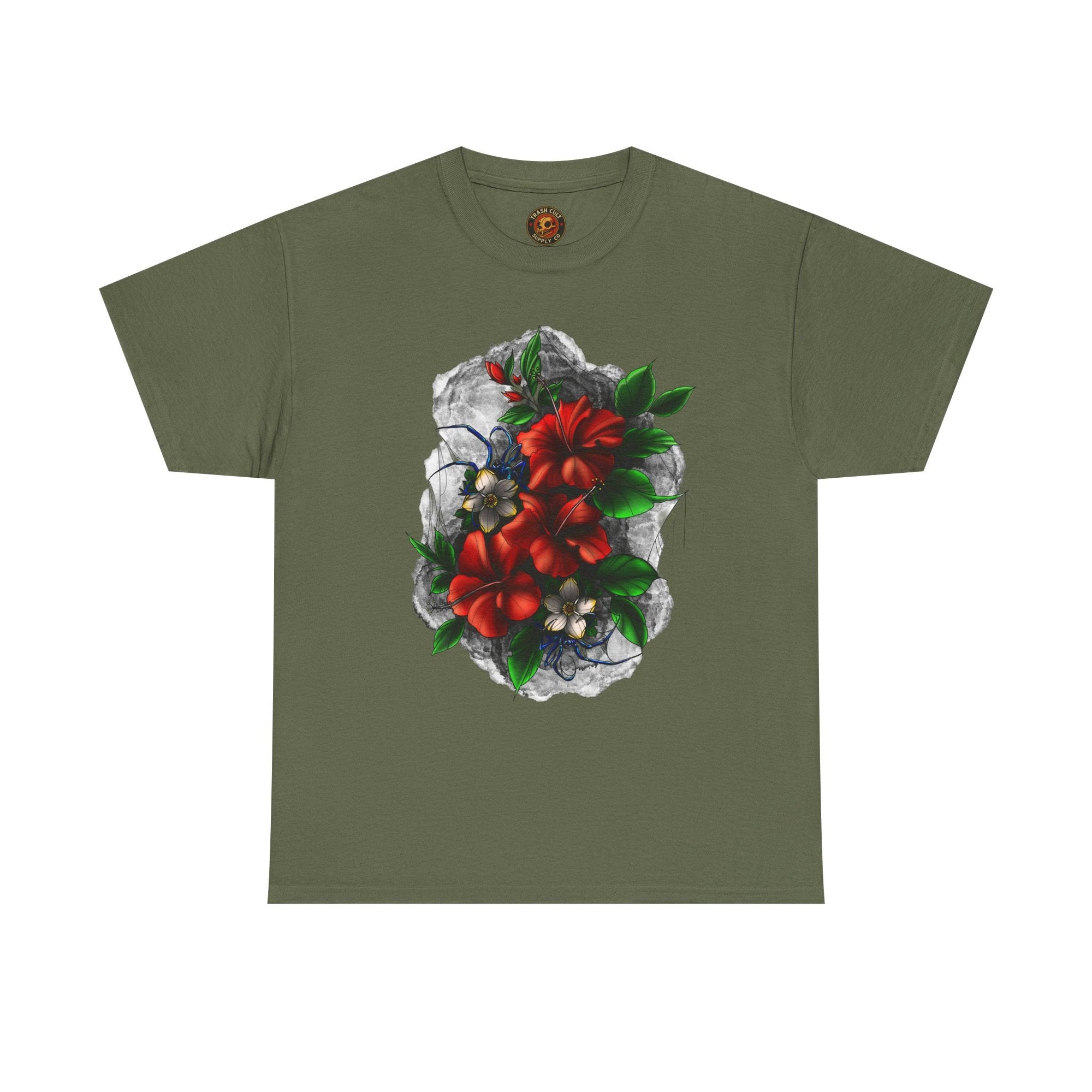 Crimson Bloom Tattoo T-Shirt – Lara Davenport x Trash Cult Supply Co. Collab (Gildan 5000)