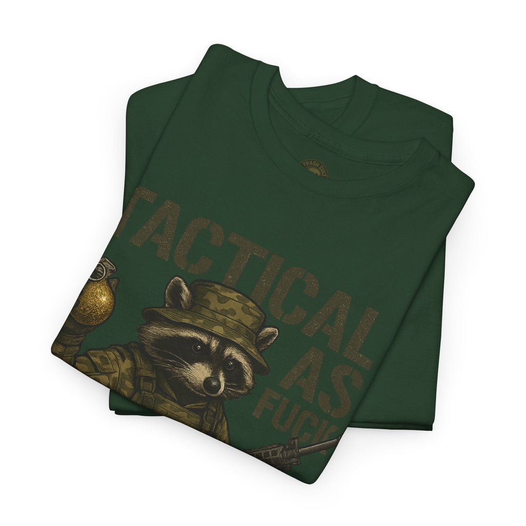 Tactical As F*** T-Shirt – Armed Raccoon Military Humor Tee | Trash Cult Supply Co. | Gildan 5000 Heavy Cotton