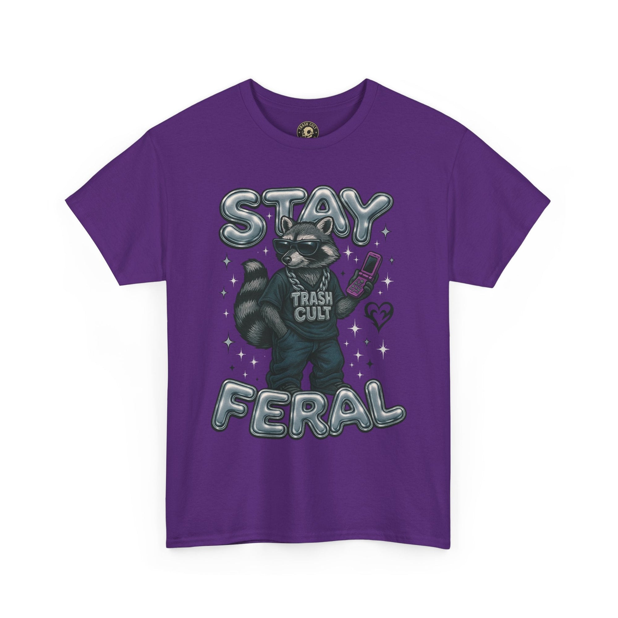 Stay Feral Chrome Raccoon Tee – Y2K Streetwear Trash Cult Shirt