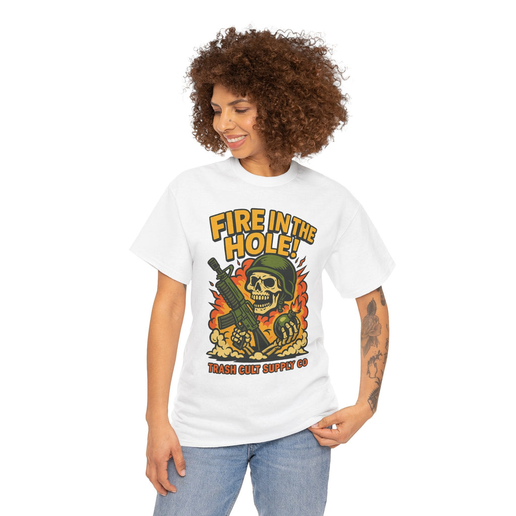 Fire in the Hole! Skeleton Soldier T-Shirt – Trash Cult Supply Co. | Gildan 5000 Combat Graphic Tee