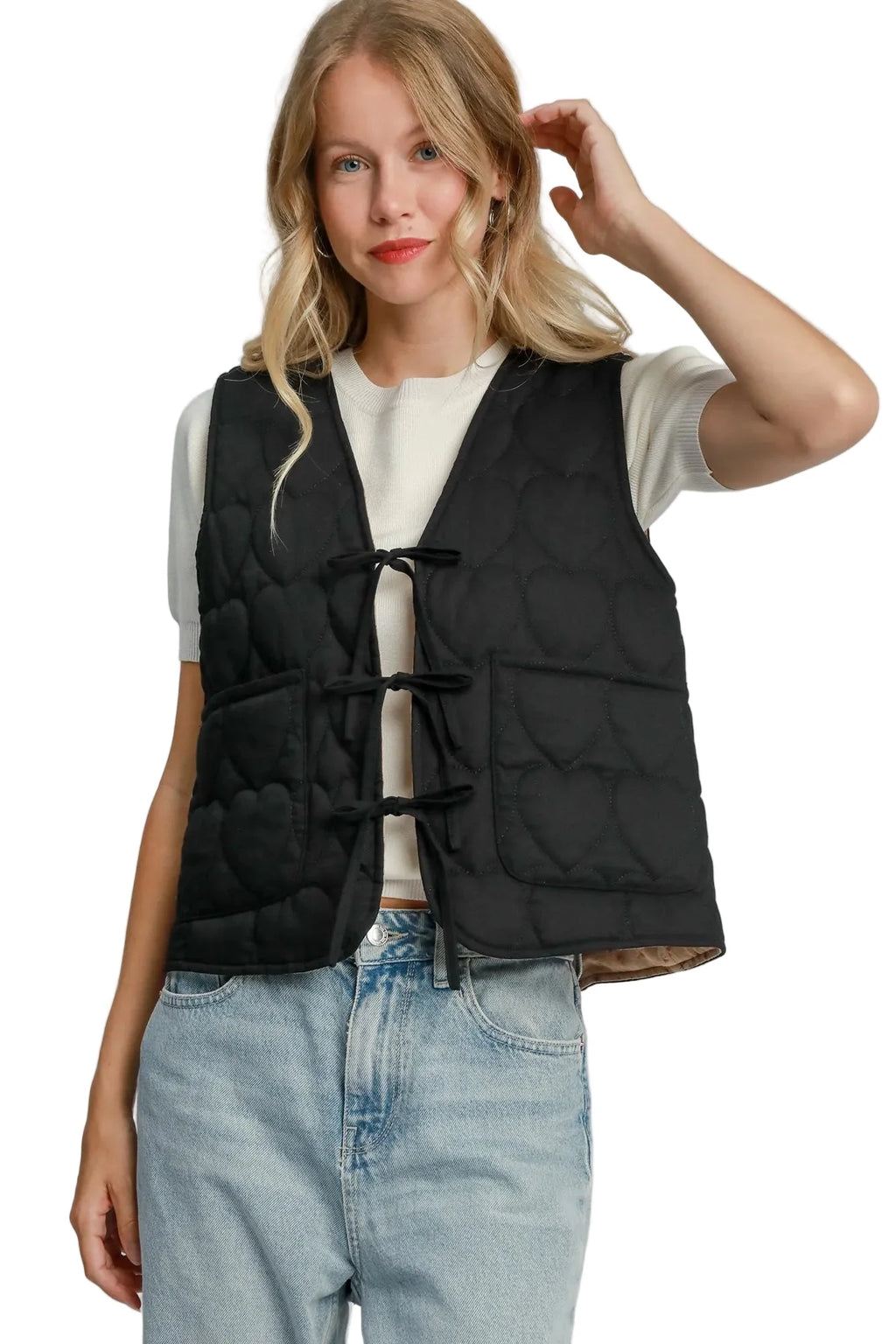 Heart Quilted Tie-Front Vest