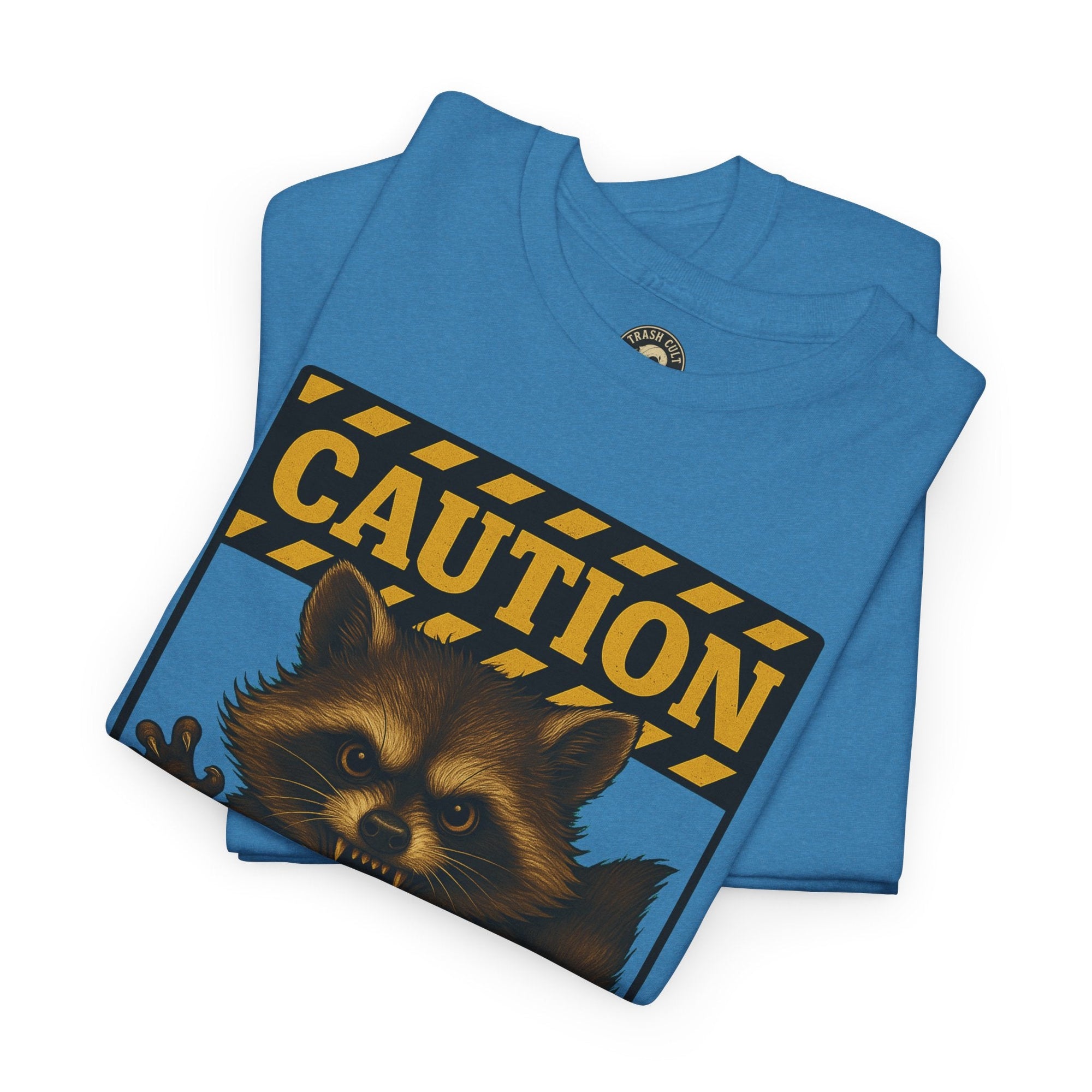 I Bite On Purpose Raccoon Warning T-Shirt – Caution Sign Style | Trash Cult Supply Co | Gildan 5000