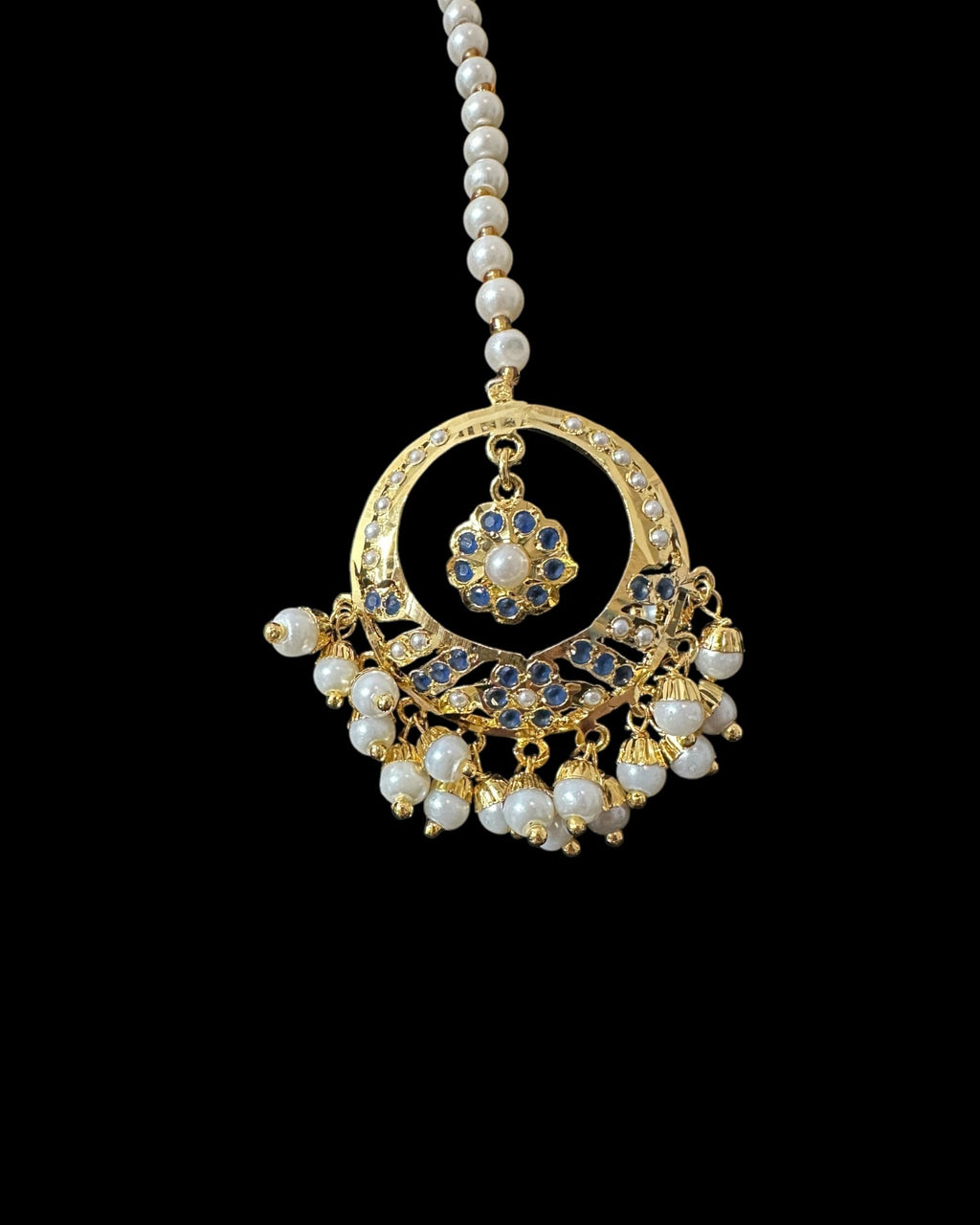 DNS202 sapphire pearl jadau necklace set with tika ( READY TO SHIP )