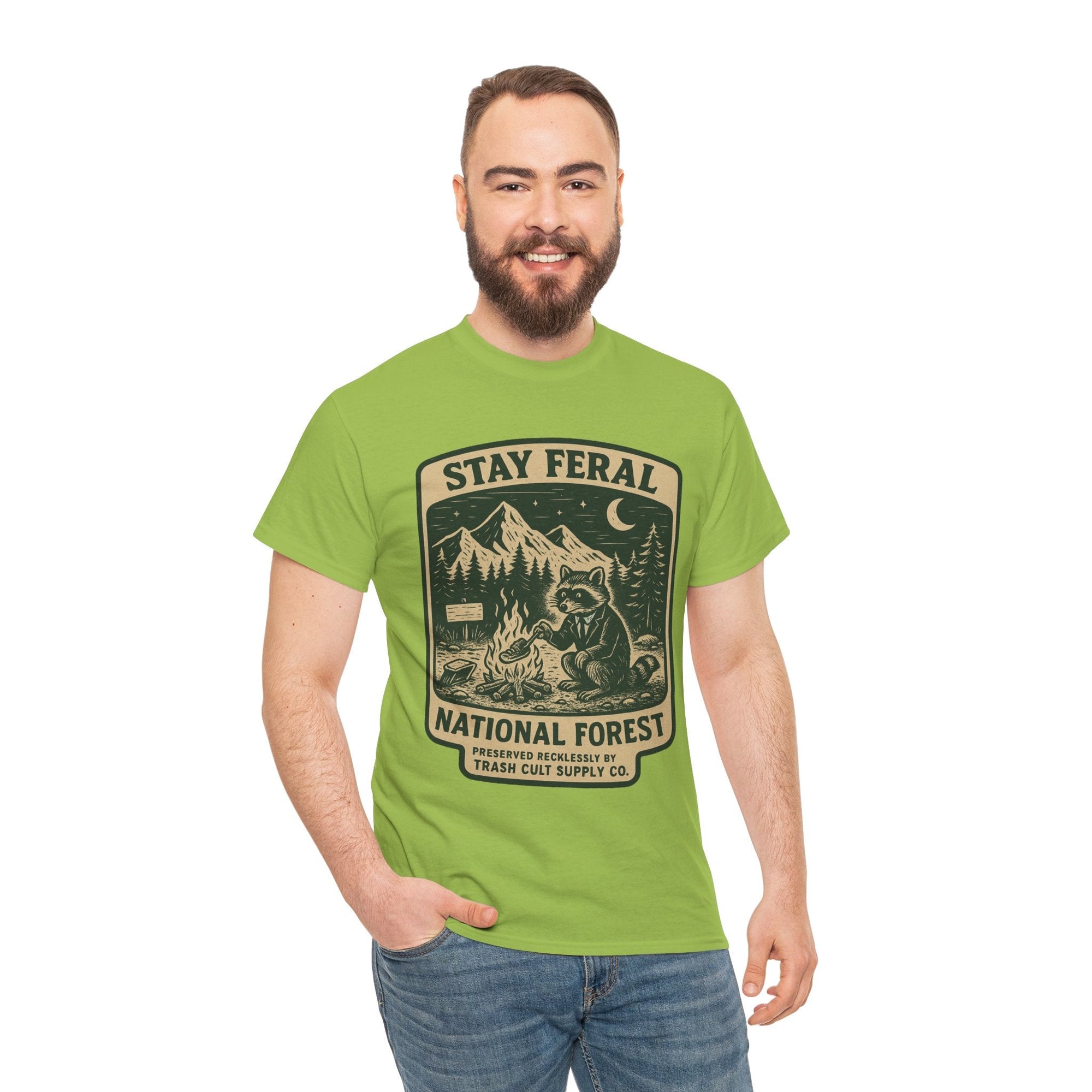Stay Feral National Forest Shirt – Vintage Raccoon Camping Tee – Trash Cult Supply Co – Gildan 5000