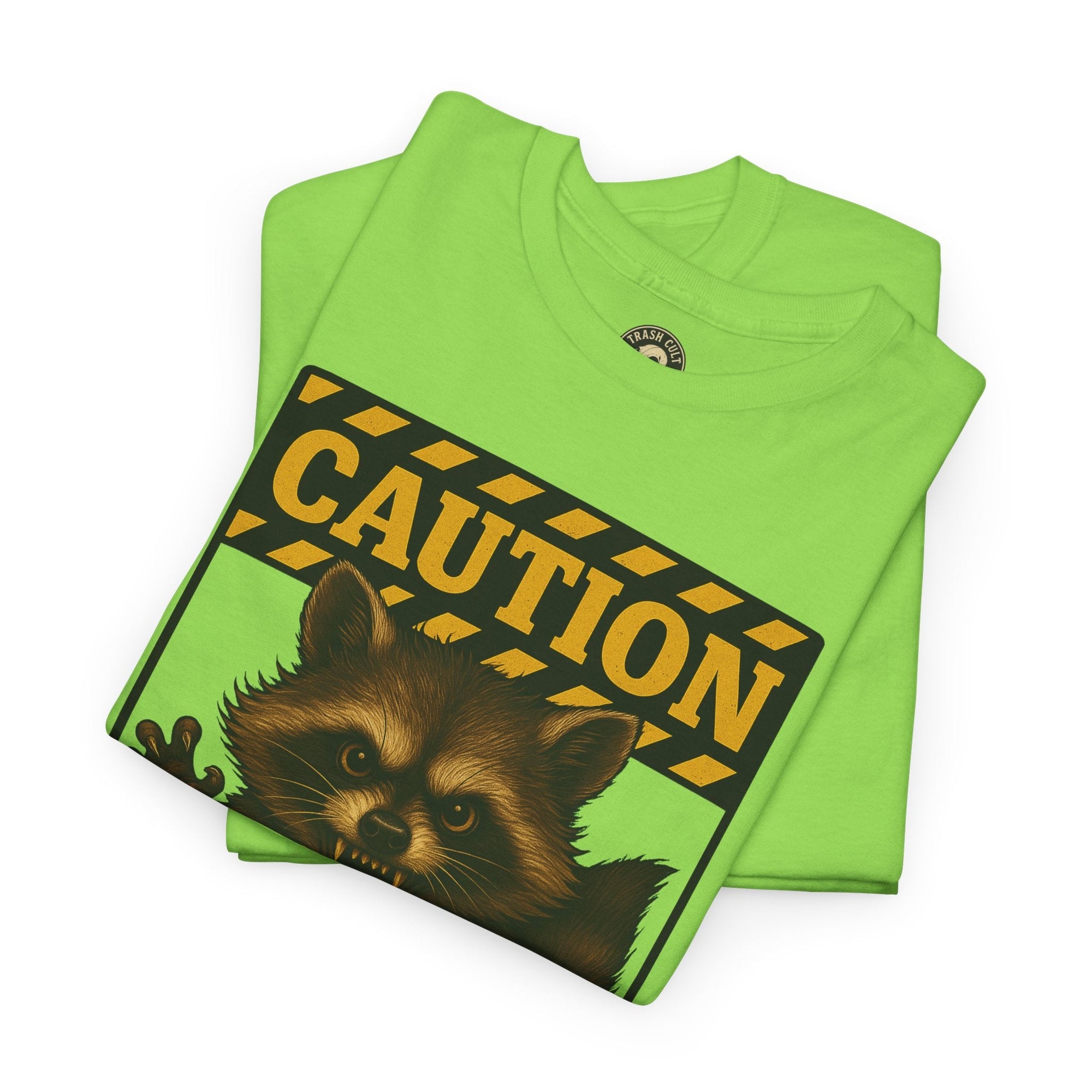 I Bite On Purpose Raccoon Warning T-Shirt – Caution Sign Style | Trash Cult Supply Co | Gildan 5000