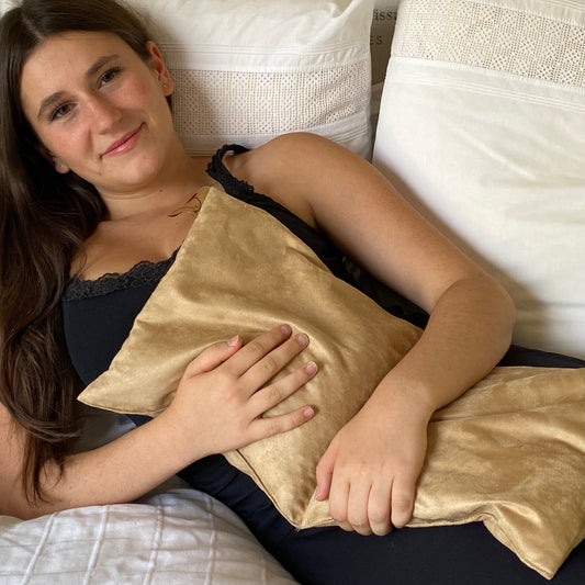 Hot Cherry Double Square Cherry Stone Pillow in Tan Ultra-Suede