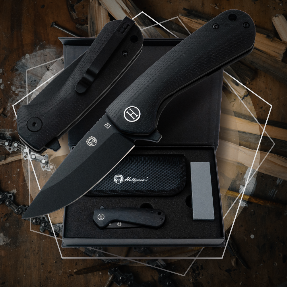 Holtzman's The Peasant Folding Pocket Knife Giftset for Men and Women (Black)