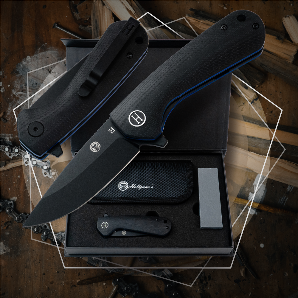 Holtzman's The Peasant Folding Pocket Knife Giftset for Men and Women (Black and Blue)
