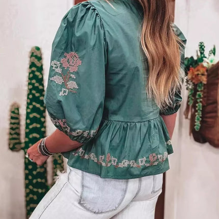 Tie Front Puff Sleeve Blouse