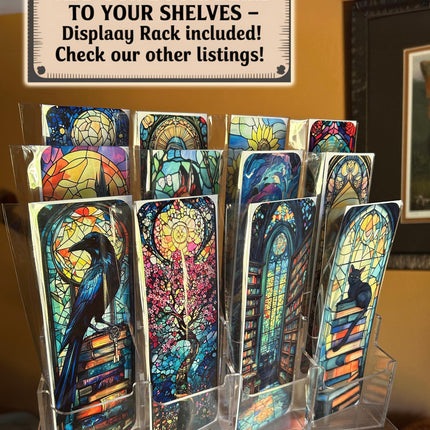Gothic cathedral and ravens bookmark with stained glass and misty skies | dark fantasy gothic art
