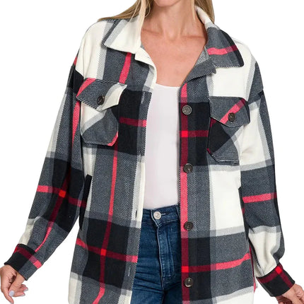 Oversized Plaid Fleece Shacket