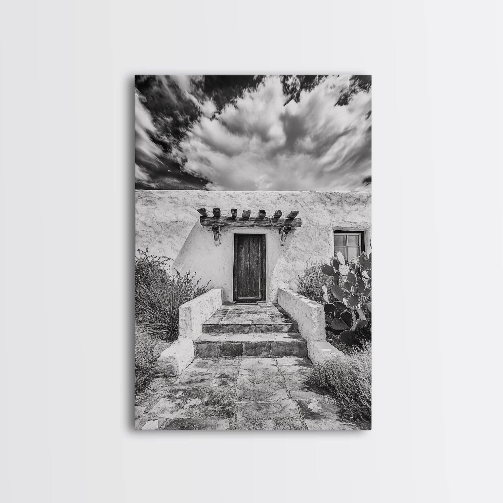 Desert Doorway, Rustic Adobe, Southwestern Style, Framed Canvas Print, Entryway Art, Neutral Wall Art, Minimalist Home Decor