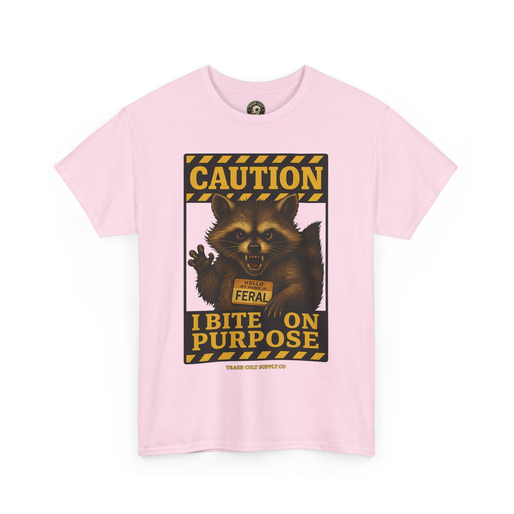 I Bite On Purpose Raccoon Warning T-Shirt – Caution Sign Style | Trash Cult Supply Co | Gildan 5000