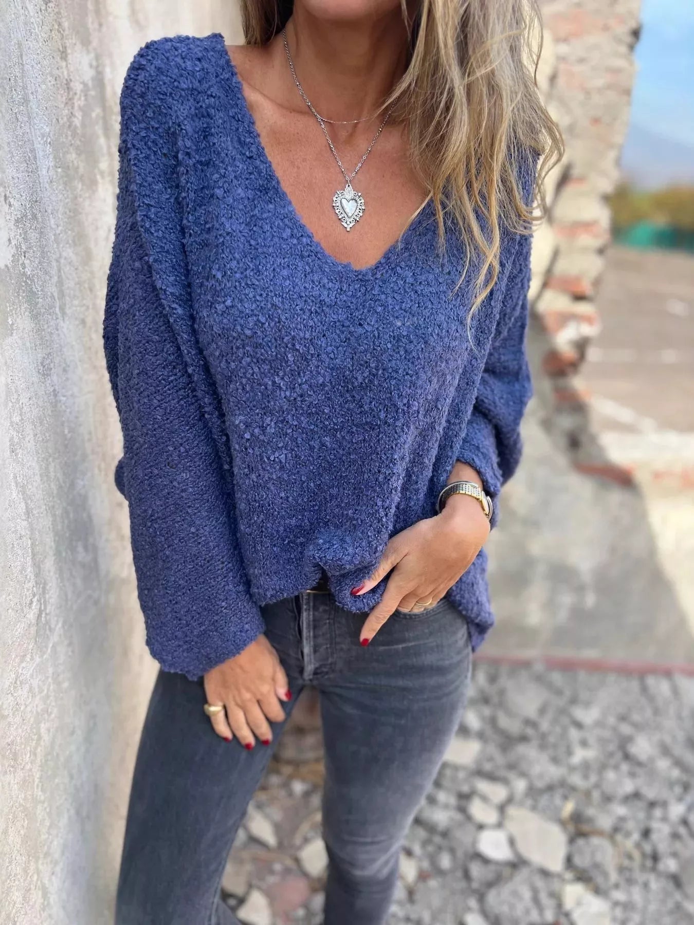 Full Size V-Neck Long Sleeve Sweater Plus Size