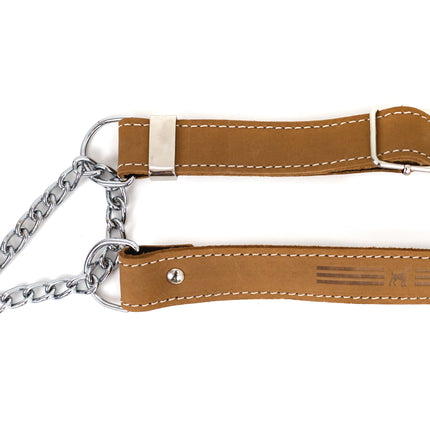 Martingale Khaki Leather Dog Collar