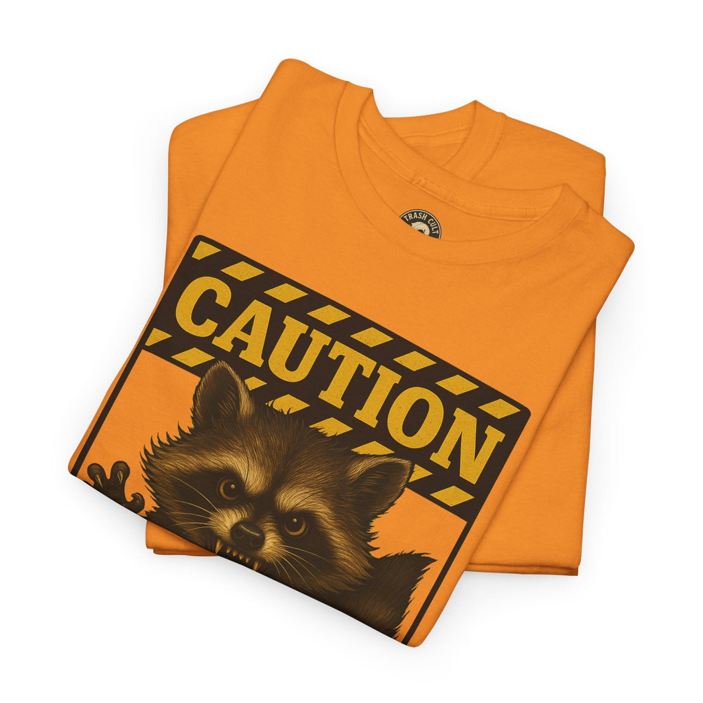 I Bite On Purpose Raccoon Warning T-Shirt – Caution Sign Style | Trash Cult Supply Co | Gildan 5000