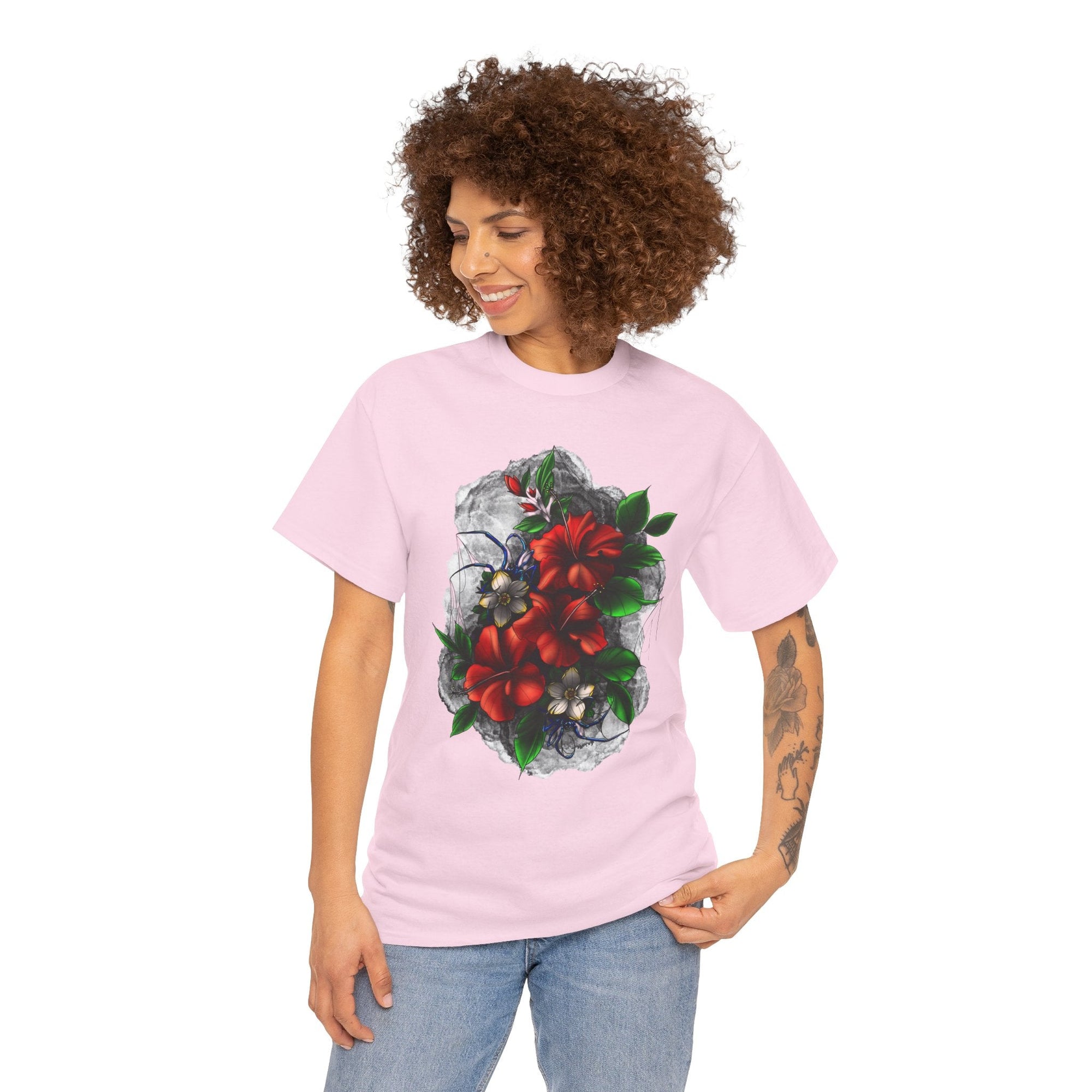 Crimson Bloom Tattoo T-Shirt – Lara Davenport x Trash Cult Supply Co. Collab (Gildan 5000)