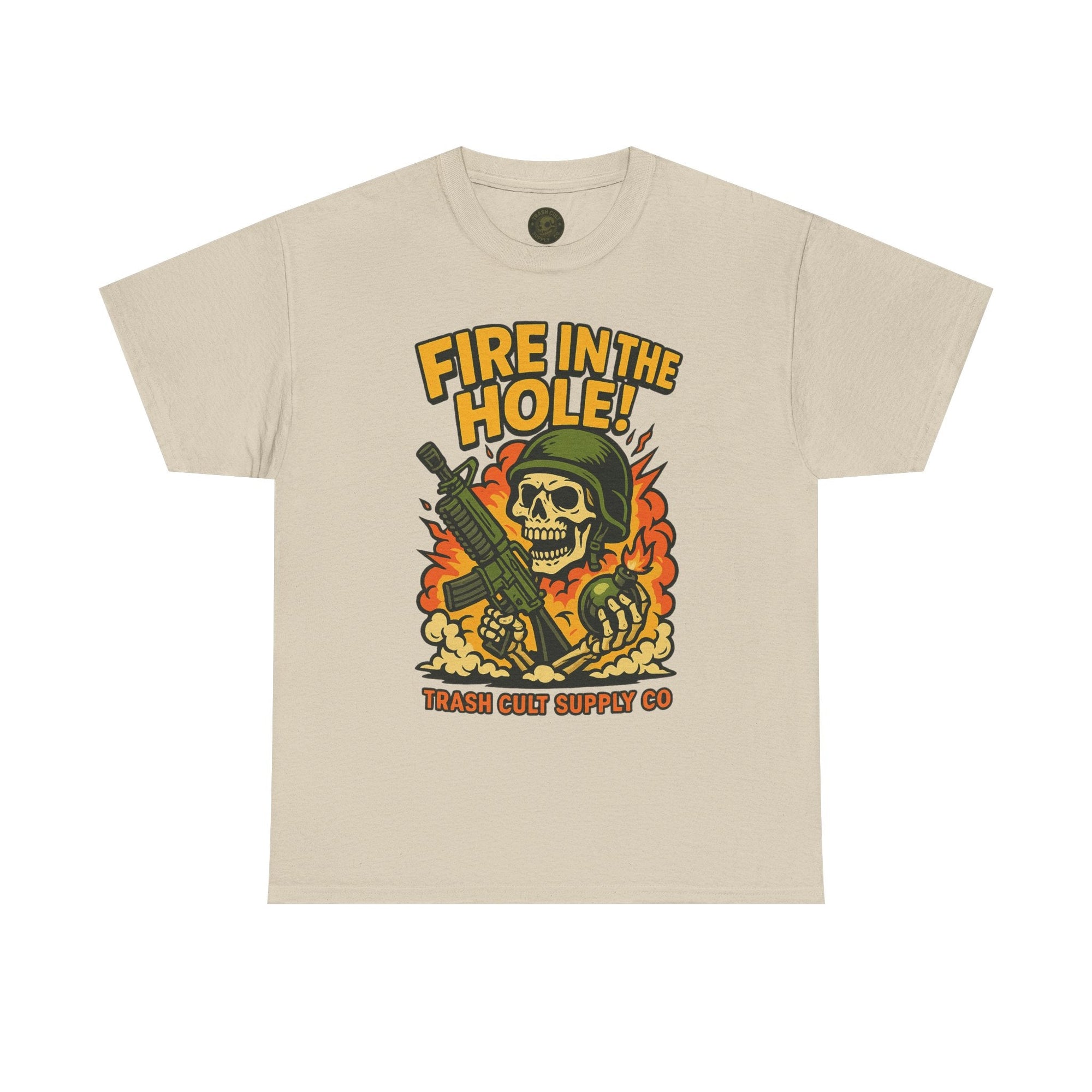 Fire in the Hole! Skeleton Soldier T-Shirt – Trash Cult Supply Co. | Gildan 5000 Combat Graphic Tee