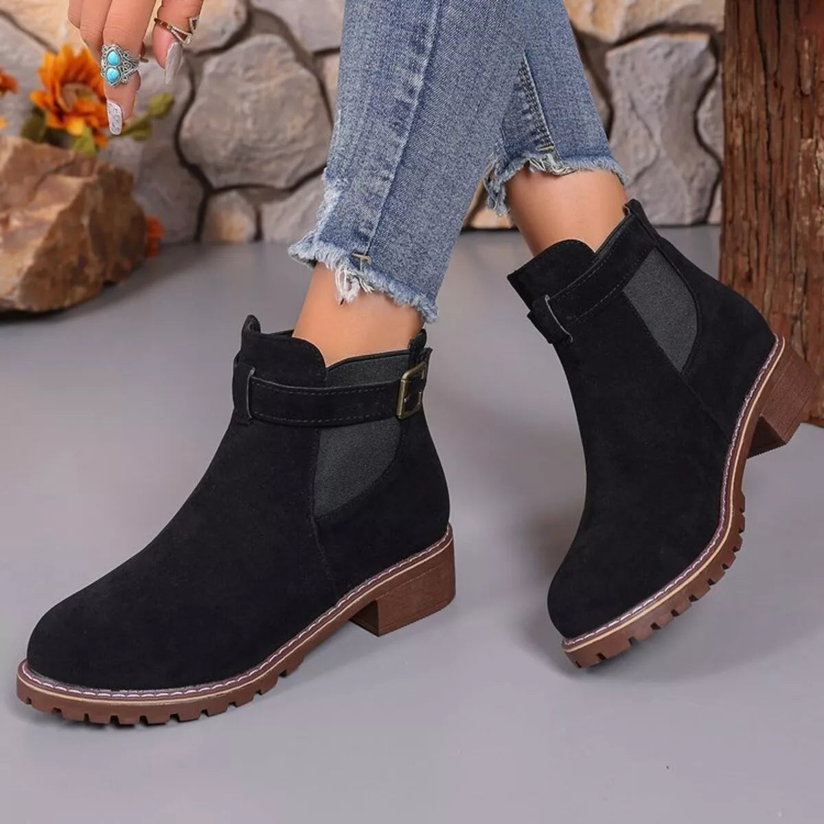 Round Toe Block Heels Boots