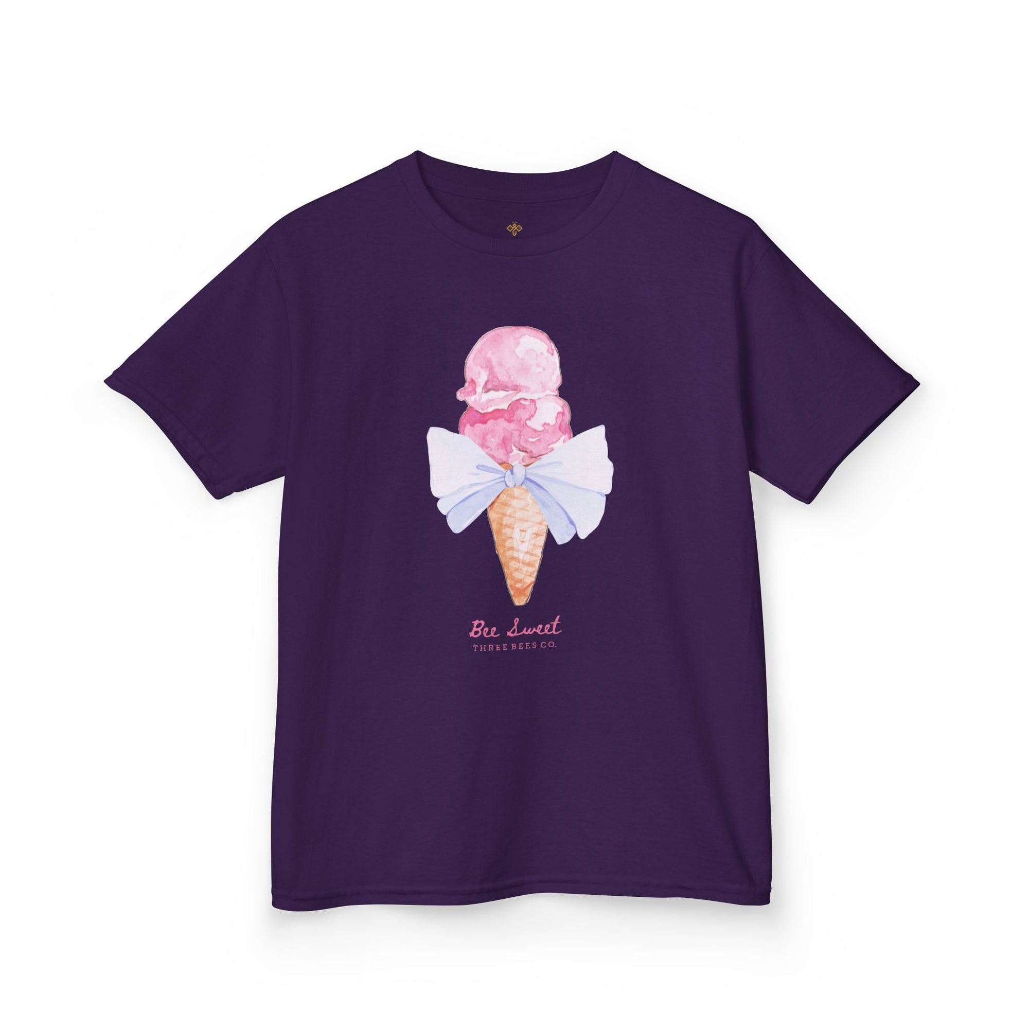 Bee Sweet Preppy Ice Cream Cone with Bow Girls Short Sleeve Youth Hive Tee