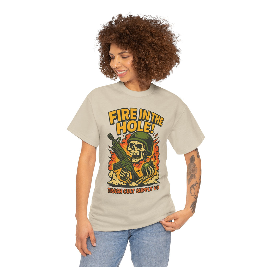 Fire in the Hole! Skeleton Soldier T-Shirt – Trash Cult Supply Co. | Gildan 5000 Combat Graphic Tee