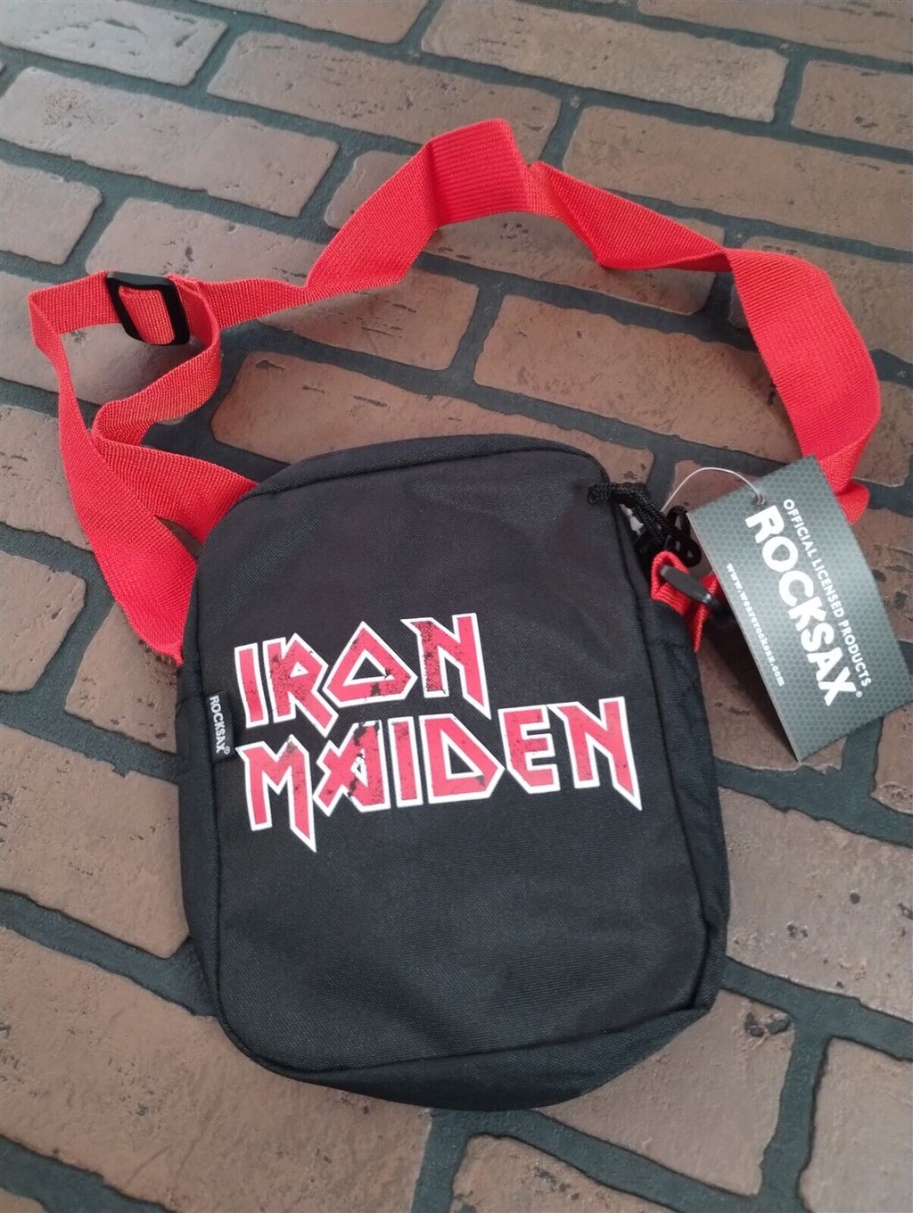 IRON MAIDEN - Distressed Logo Rocksax Crossbody Bag~New~