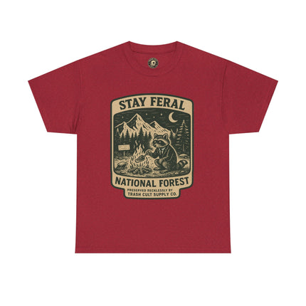Stay Feral National Forest Shirt – Vintage Raccoon Camping Tee – Trash Cult Supply Co – Gildan 5000