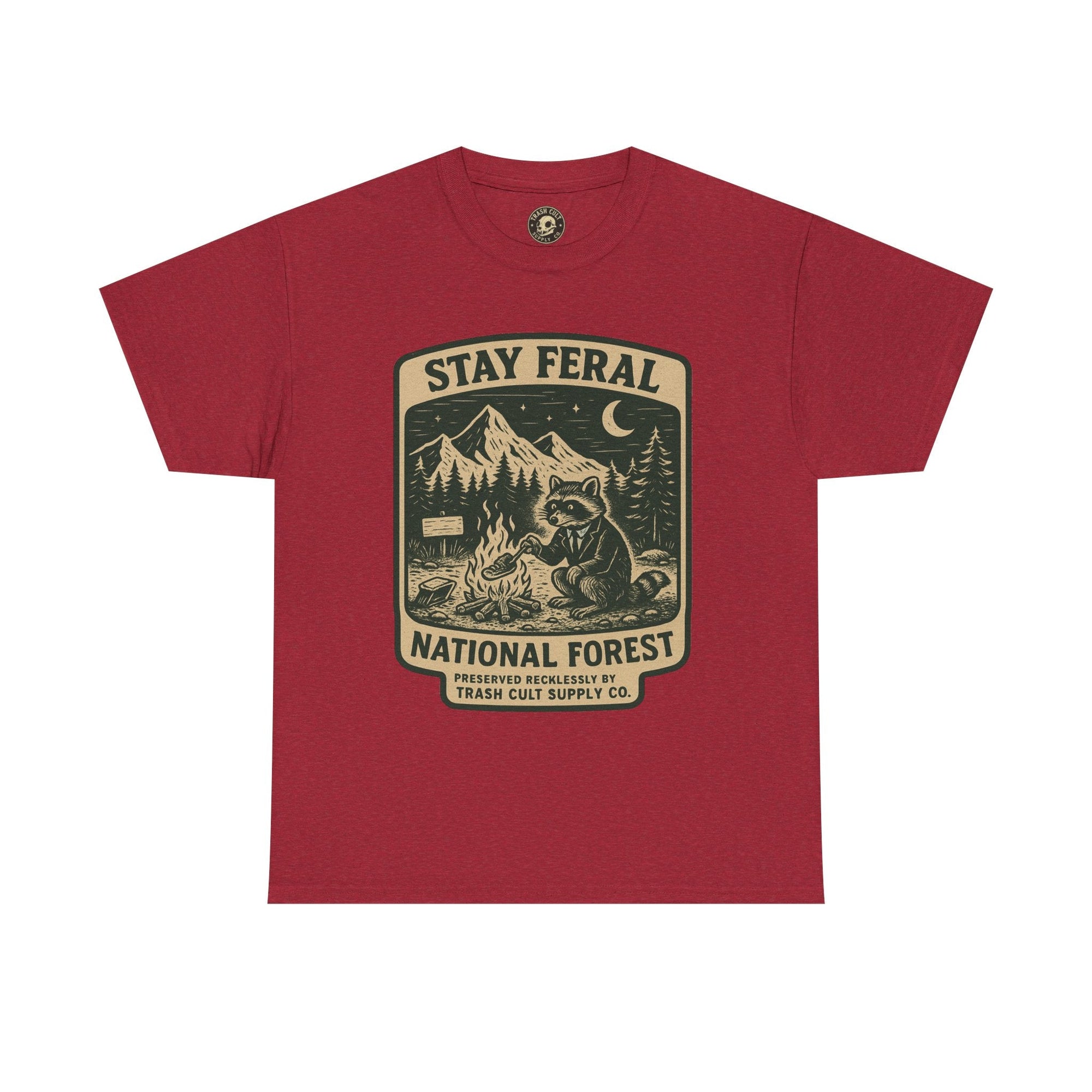 Stay Feral National Forest Shirt – Vintage Raccoon Camping Tee – Trash Cult Supply Co – Gildan 5000