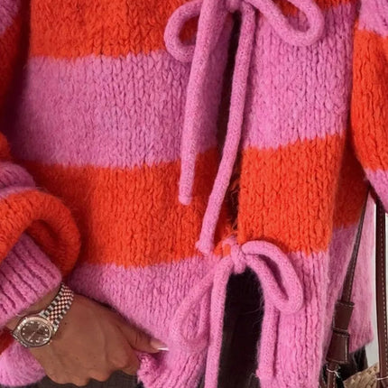 Striped Tie-Front Knit Cardigan