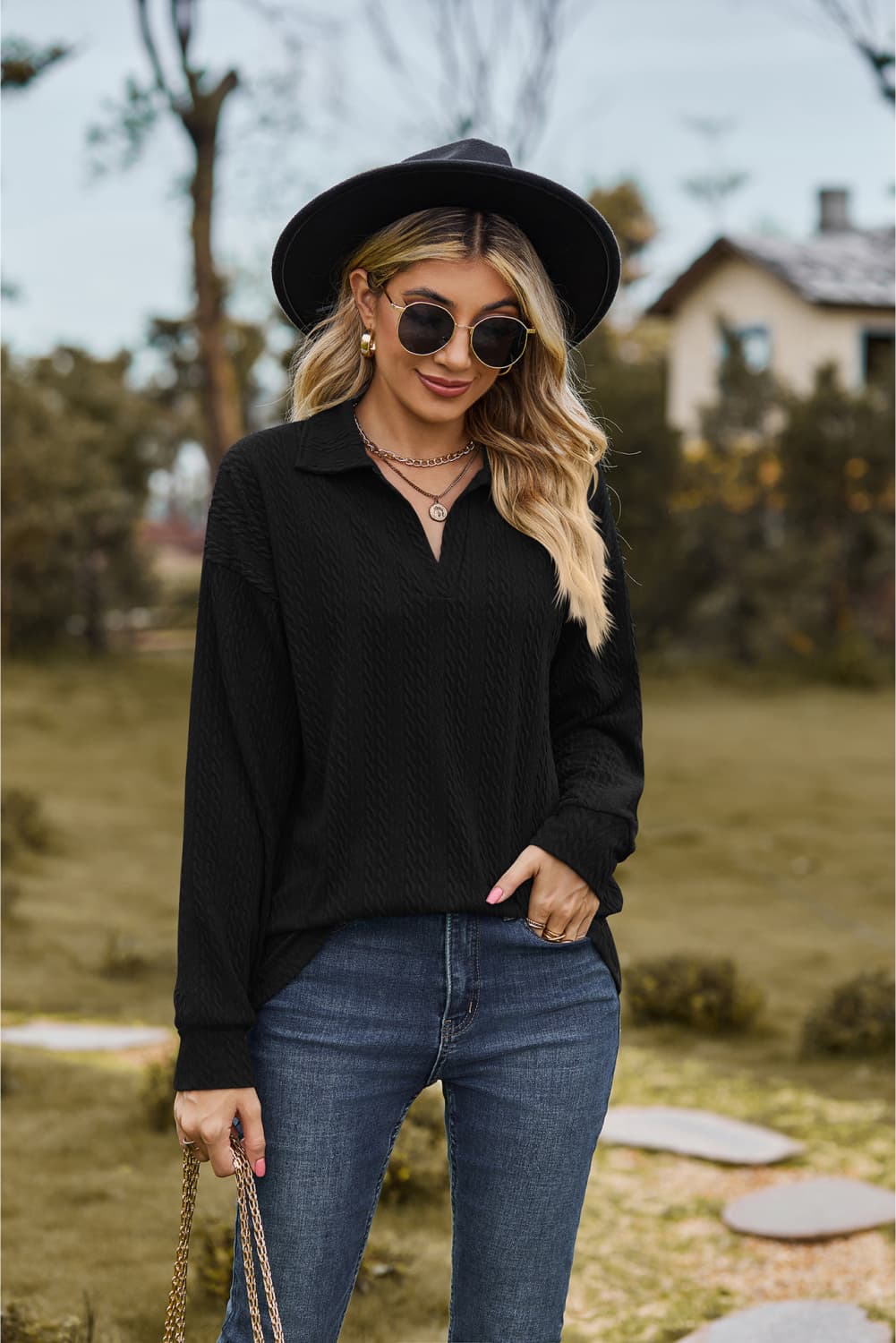 Hannah's Collared Cable-Knit Blouse