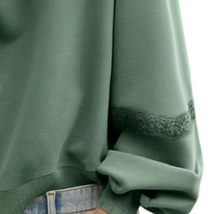 Lace Detail Notched Long Sleeve Sweatshirt