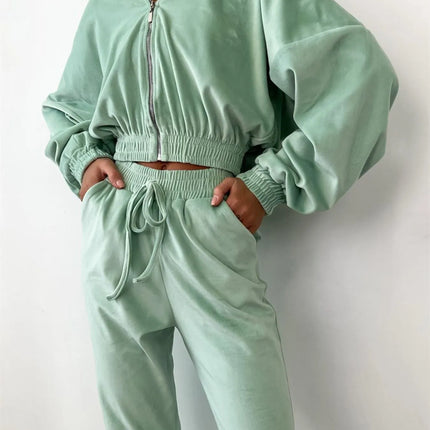 Zip Up Long Sleeve Top and Pants Set