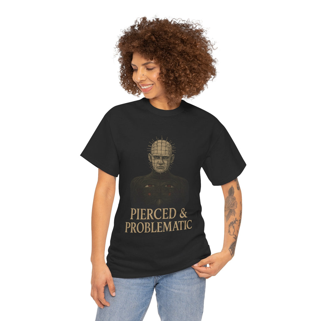 Pierced and Problematic Shirt – Pinhead Horror Parody Tee – Gothic BDSM Meme Shirt – Gildan 5000