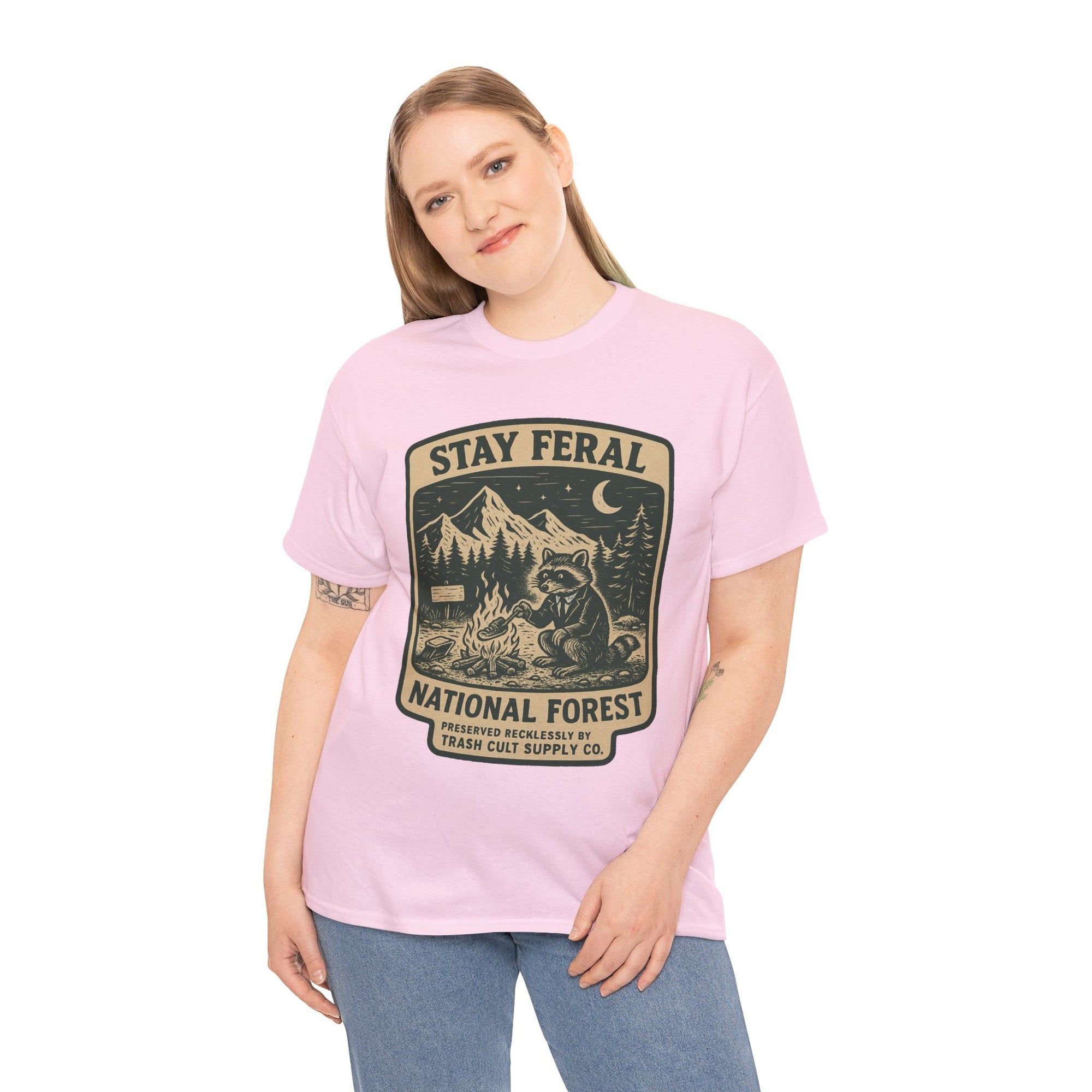 Stay Feral National Forest Shirt – Vintage Raccoon Camping Tee – Trash Cult Supply Co – Gildan 5000