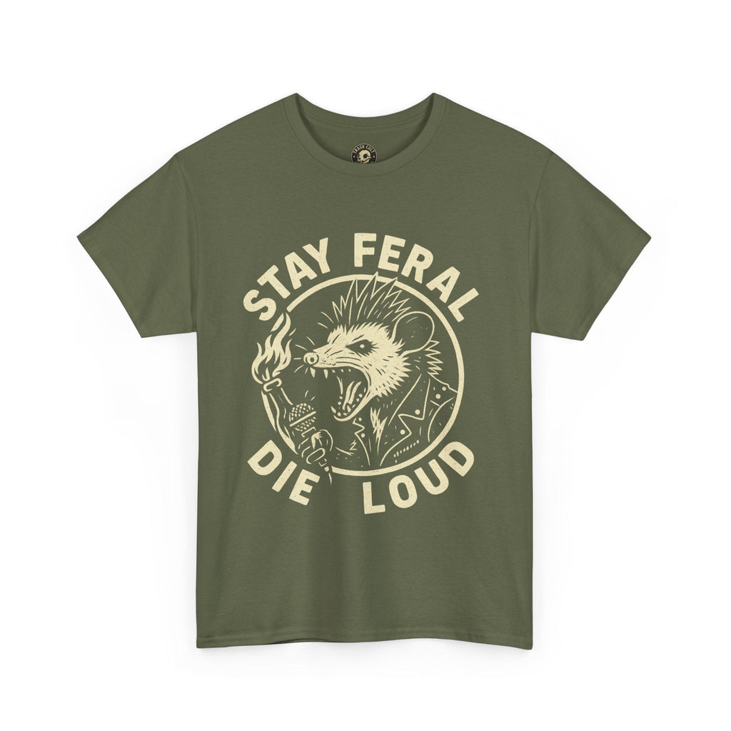 Stay Feral Die Loud Possum Punk Shirt – Trash Cult Supply Co – Gildan 5000 T-Shirt