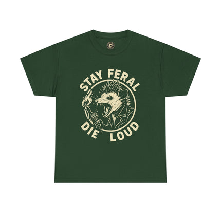 Stay Feral Die Loud Possum Punk Shirt – Trash Cult Supply Co – Gildan 5000 T-Shirt