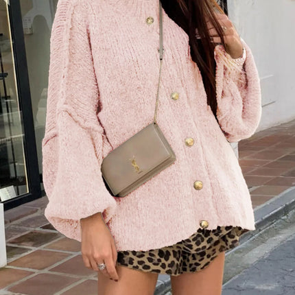 Oversized Knit Button-Down Batwing Sleeve Cardigan