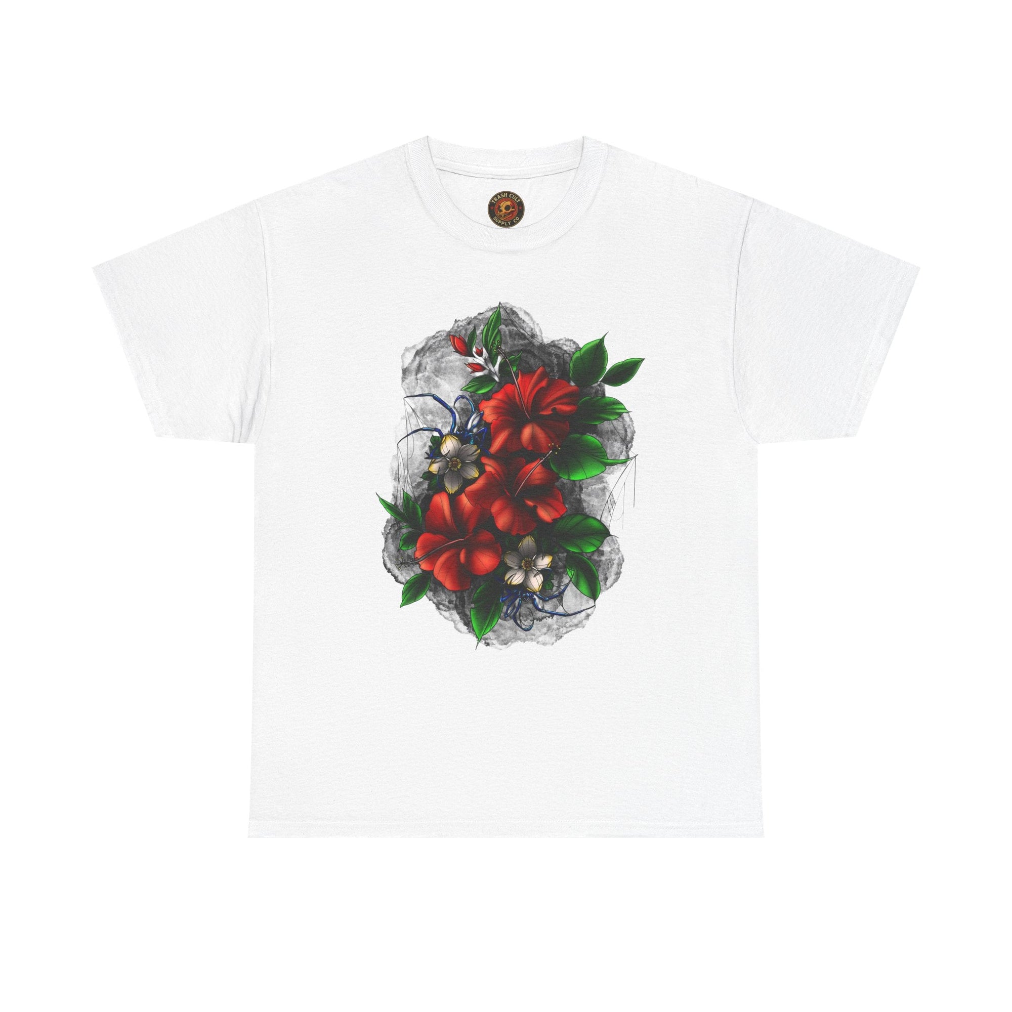 Crimson Bloom Tattoo T-Shirt – Lara Davenport x Trash Cult Supply Co. Collab (Gildan 5000)