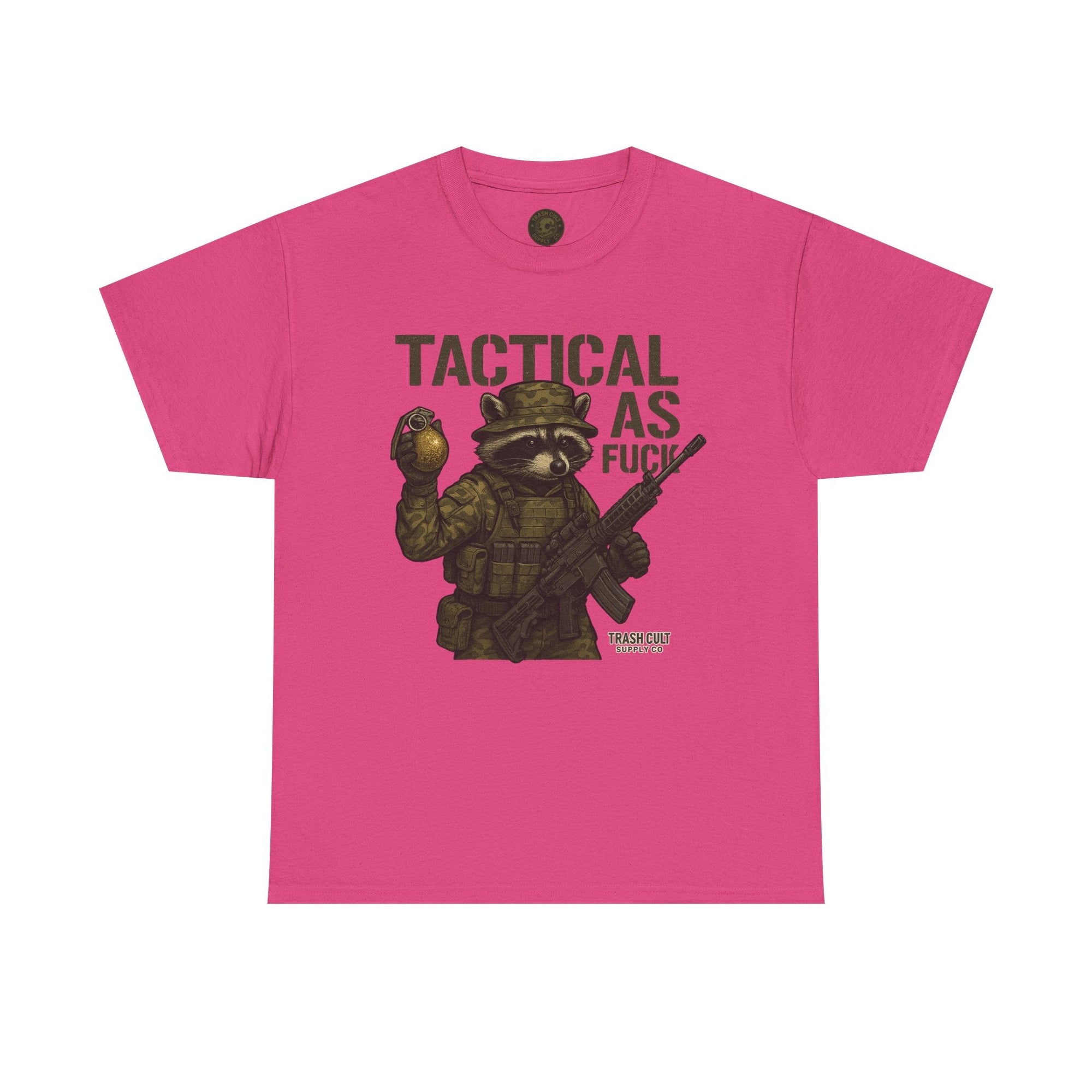 Tactical As F*** T-Shirt – Armed Raccoon Military Humor Tee | Trash Cult Supply Co. | Gildan 5000 Heavy Cotton