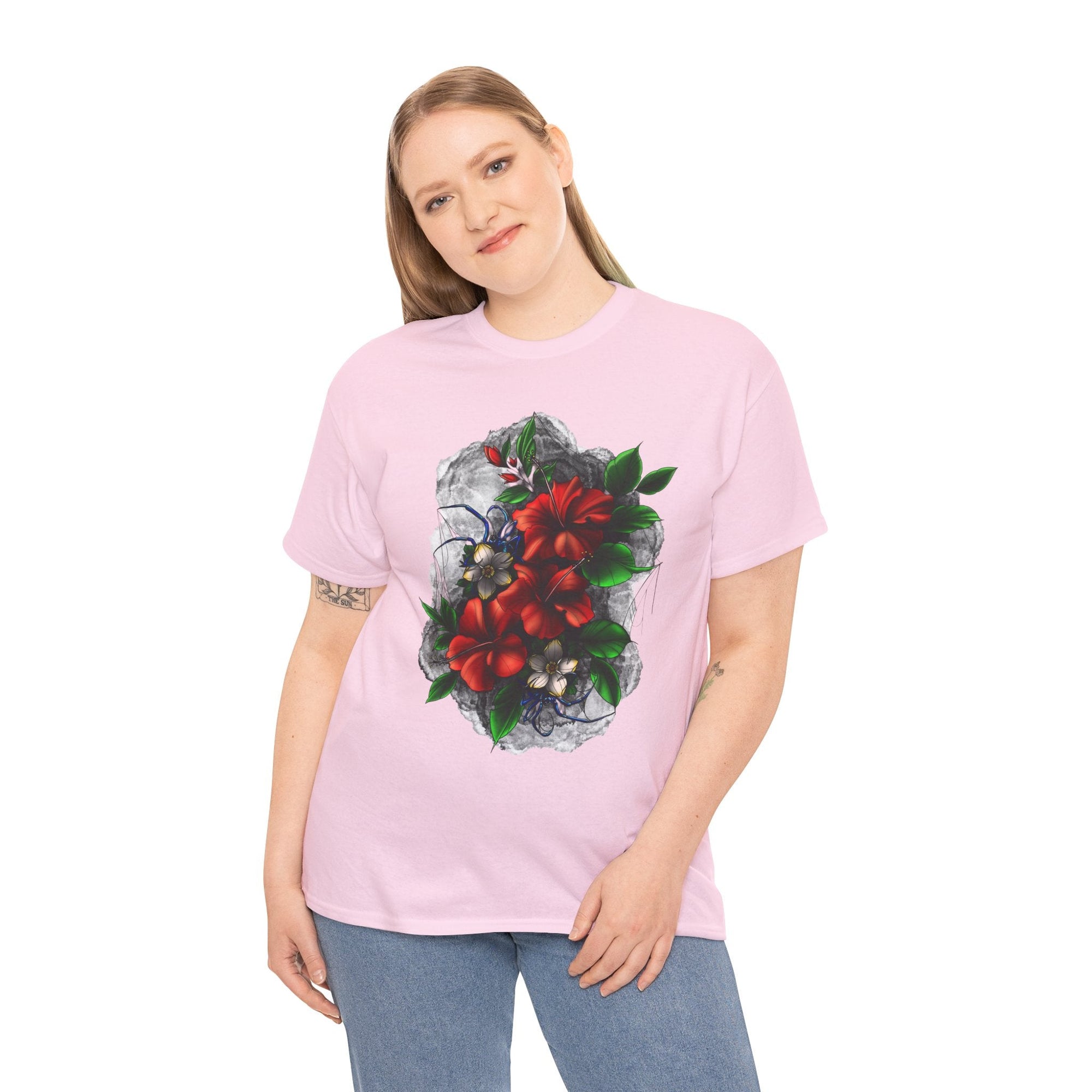 Crimson Bloom Tattoo T-Shirt – Lara Davenport x Trash Cult Supply Co. Collab (Gildan 5000)