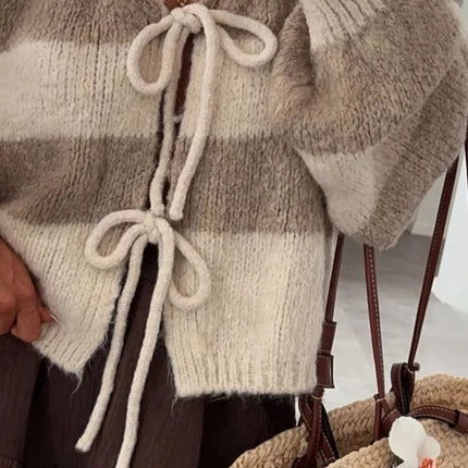 Striped Tie-Front Knit Cardigan