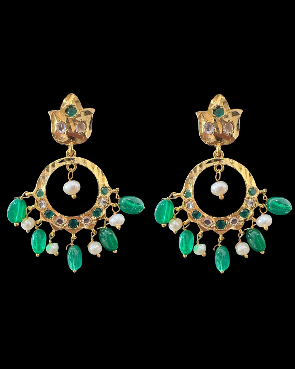 PS559 Hyderabadi / Nizami tirmani in fresh water pearls with chandbali( READY TO SHIP )