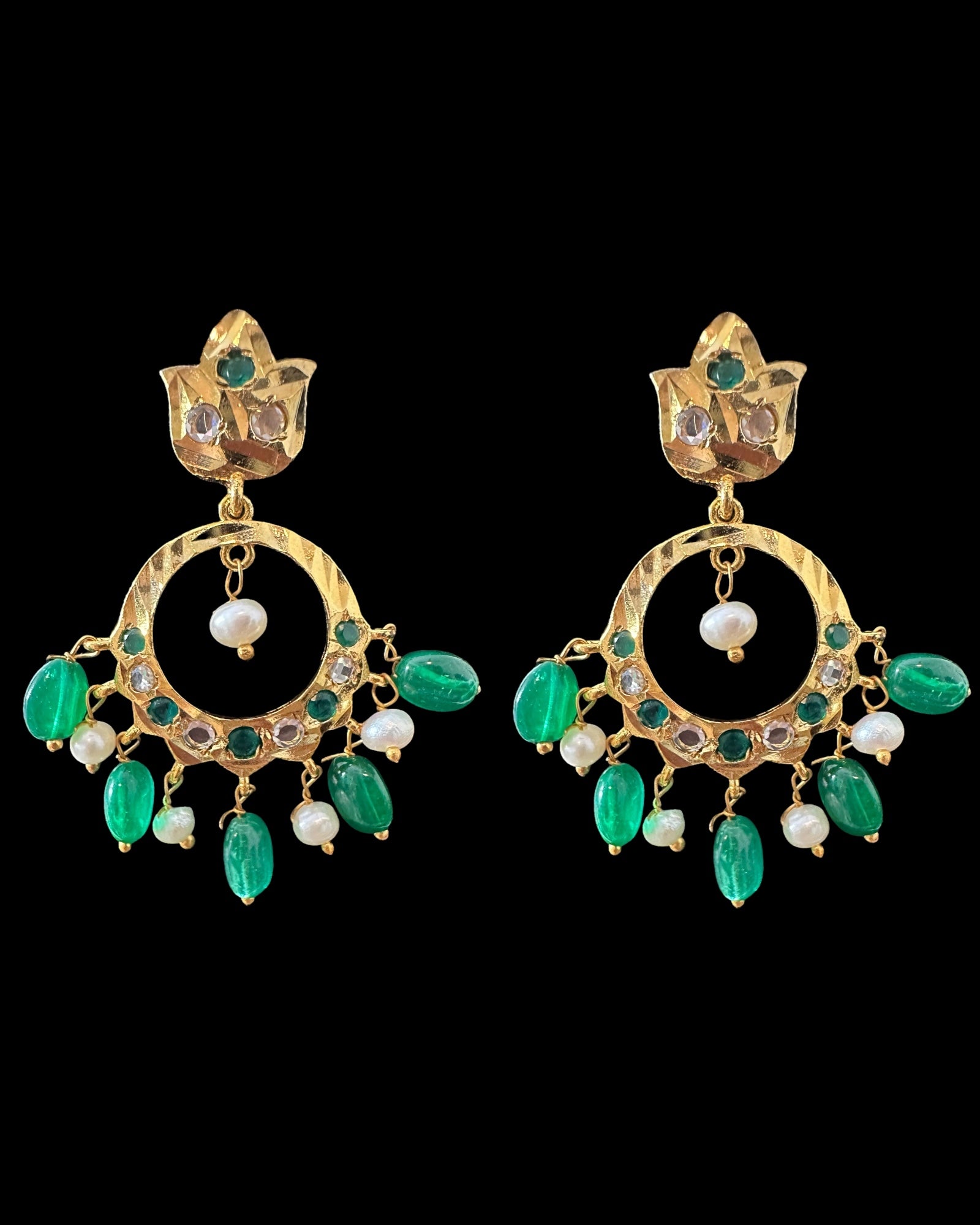 PS559 Hyderabadi / Nizami tirmani in fresh water pearls with chandbali( READY TO SHIP )