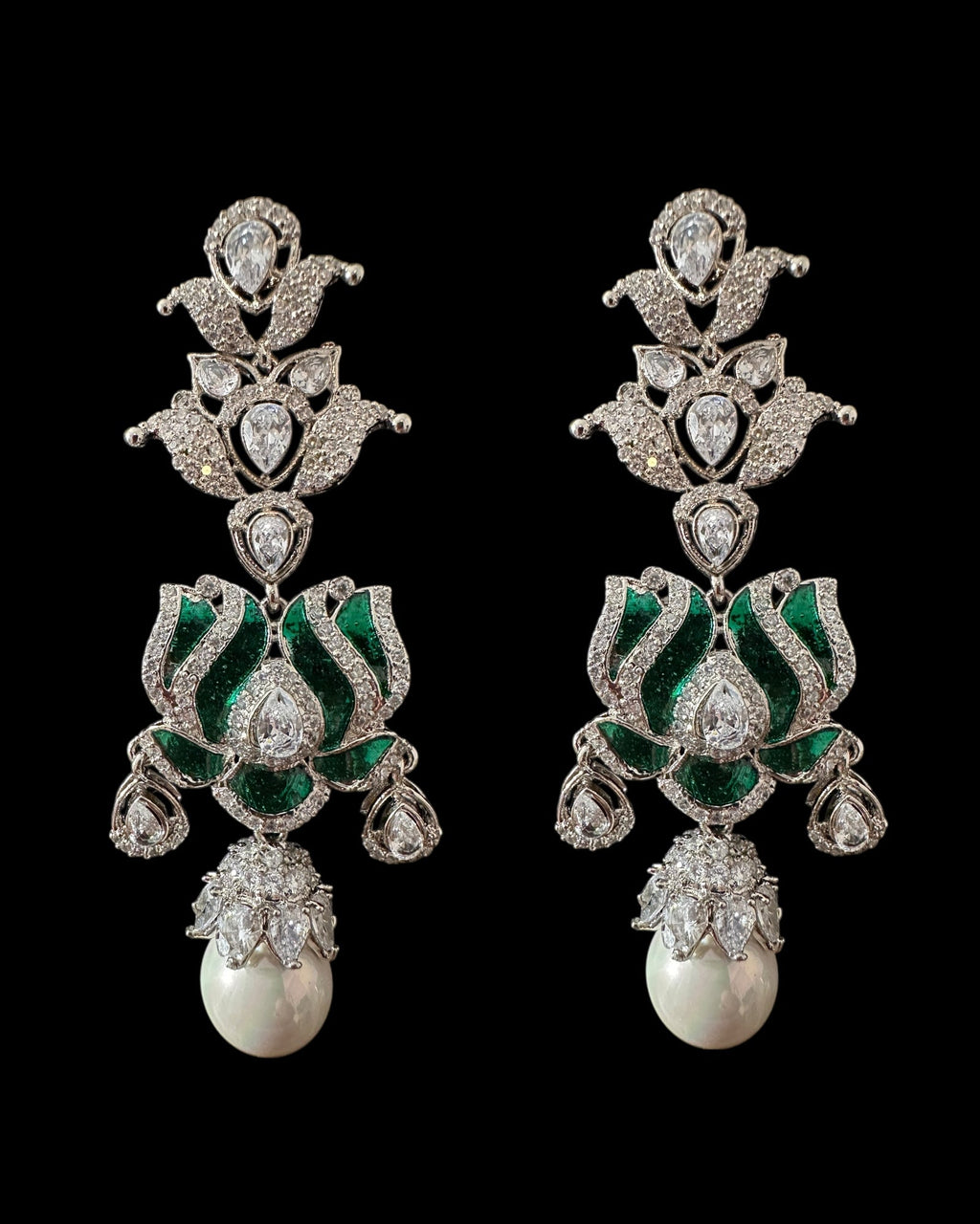 DER811 Lotus Cz earrings -Green  ( READY TO SHIP )
